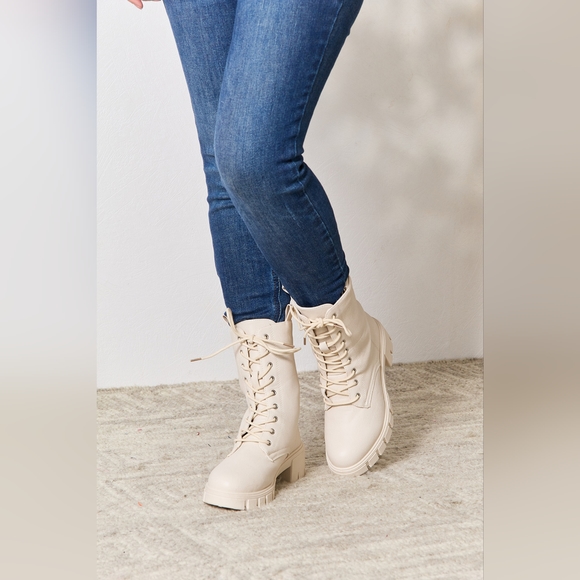 East Lion Corp Zip Back Lace-up Design Front Combat Boots